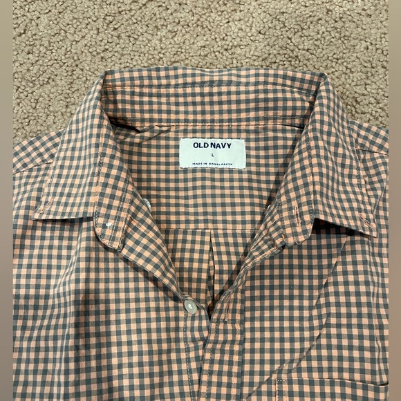 Mens's OLD NAVY gingham button-up checkered short sleeve polo - Picture 4 of 10